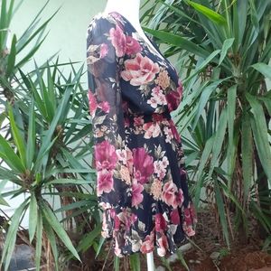 Mini Floral Ruffle Dress Sheer